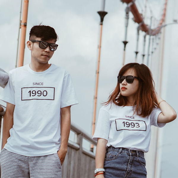 couple wearing matching Tee-Shirt