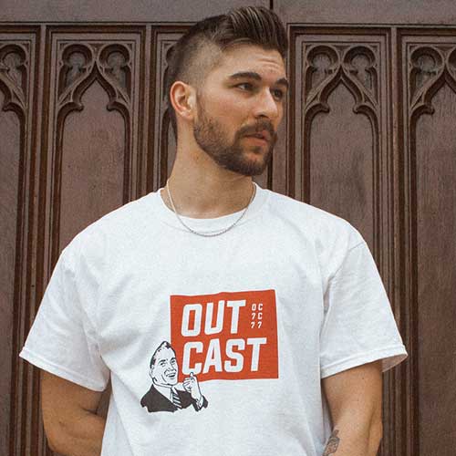 nice out cast design, sublimation printing done on white t-shirt for him