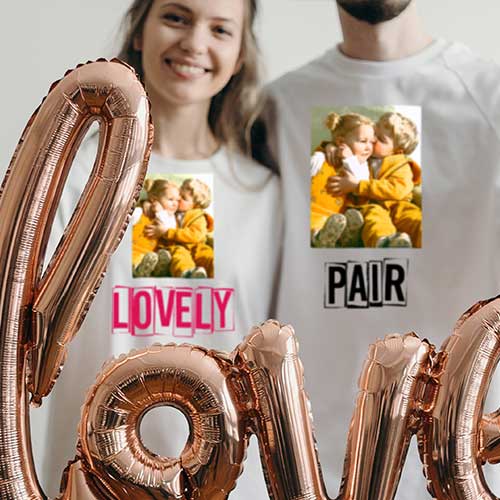 Lovely printed on Girl's T-Shirt & pair printed on Boy's T-Shirt with pic of babies on both