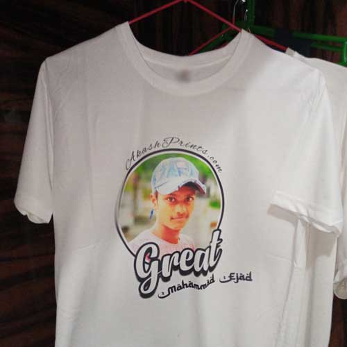 Your photo printed on T-shirt at the center of the T-Shirt with supporting graphics